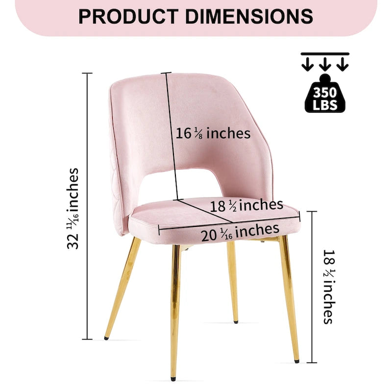 Chaises de salle à manger en velours avec pieds en métal et dossier évidé, lot de 4 chaises de salle à manger rembourrées
