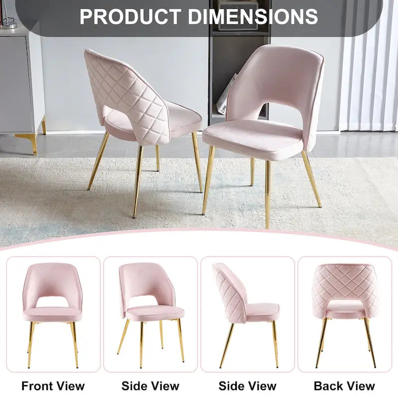 Chaises de salle à manger en velours avec pieds en métal et dossier évidé, lot de 4 chaises de salle à manger rembourrées