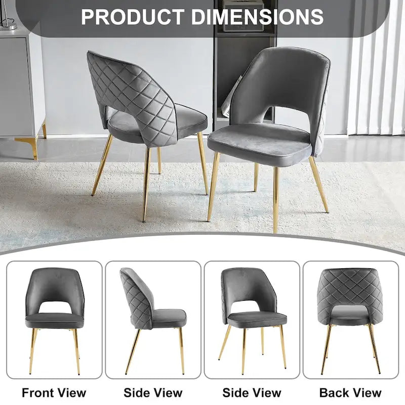 Chaises de salle à manger en velours avec pieds en métal et dossier évidé, lot de 4 chaises de salle à manger rembourrées