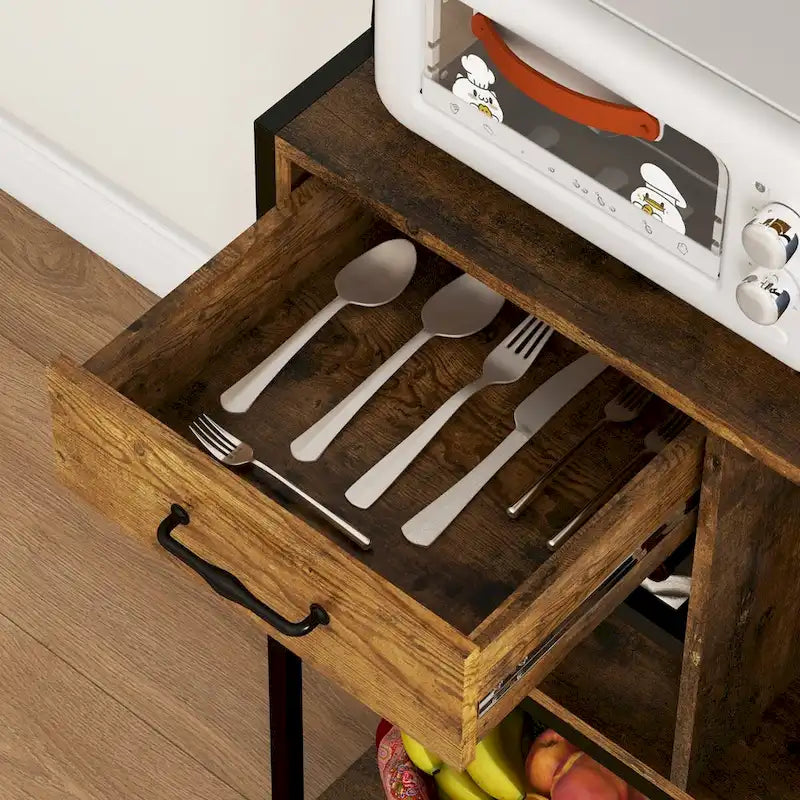 Étagère de Boulanger avec Prise de Courant et Lumières LED, Bar à Café avec Étagères de Rangement, Support de Micro-ondes Industriel