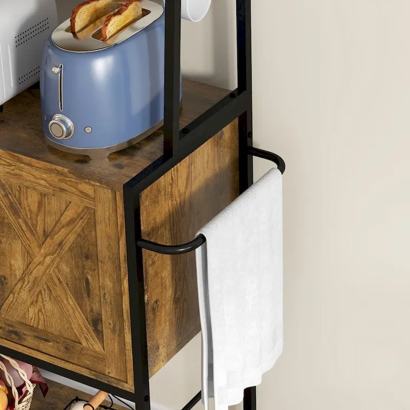 Étagère de Boulanger avec Prise de Courant et Lumières LED, Bar à Café avec Étagères de Rangement, Support de Micro-ondes Industriel