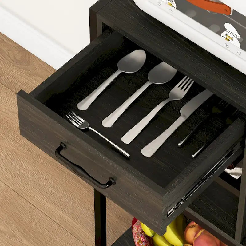 Étagère de Boulanger avec Prise de Courant et Lumières LED, Bar à Café avec Étagères de Rangement, Support de Micro-ondes Industriel