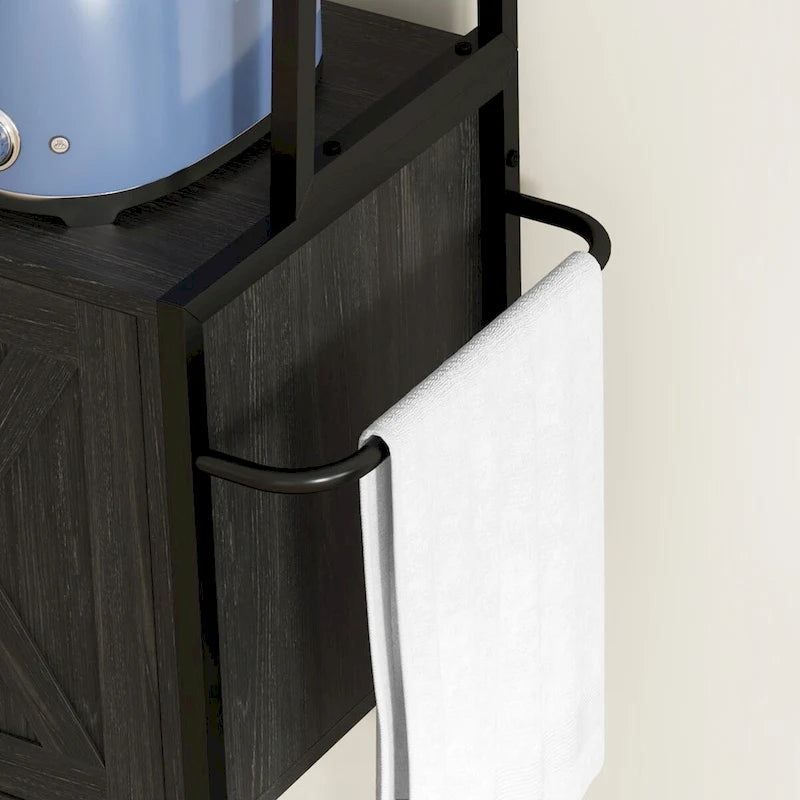 Étagère de Boulanger avec Prise de Courant et Lumières LED, Bar à Café avec Étagères de Rangement, Support de Micro-ondes Industriel