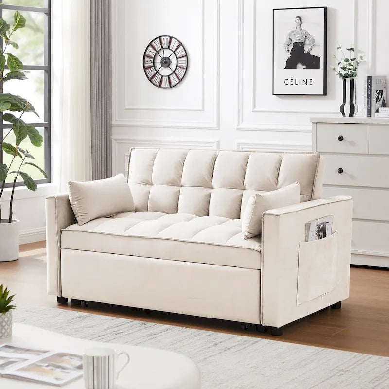 Canapé-lit futon moderne en velours, petit canapé deux places