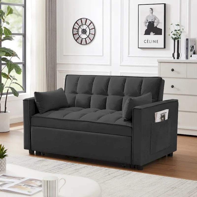 Canapé-lit futon moderne en velours, petit canapé deux places